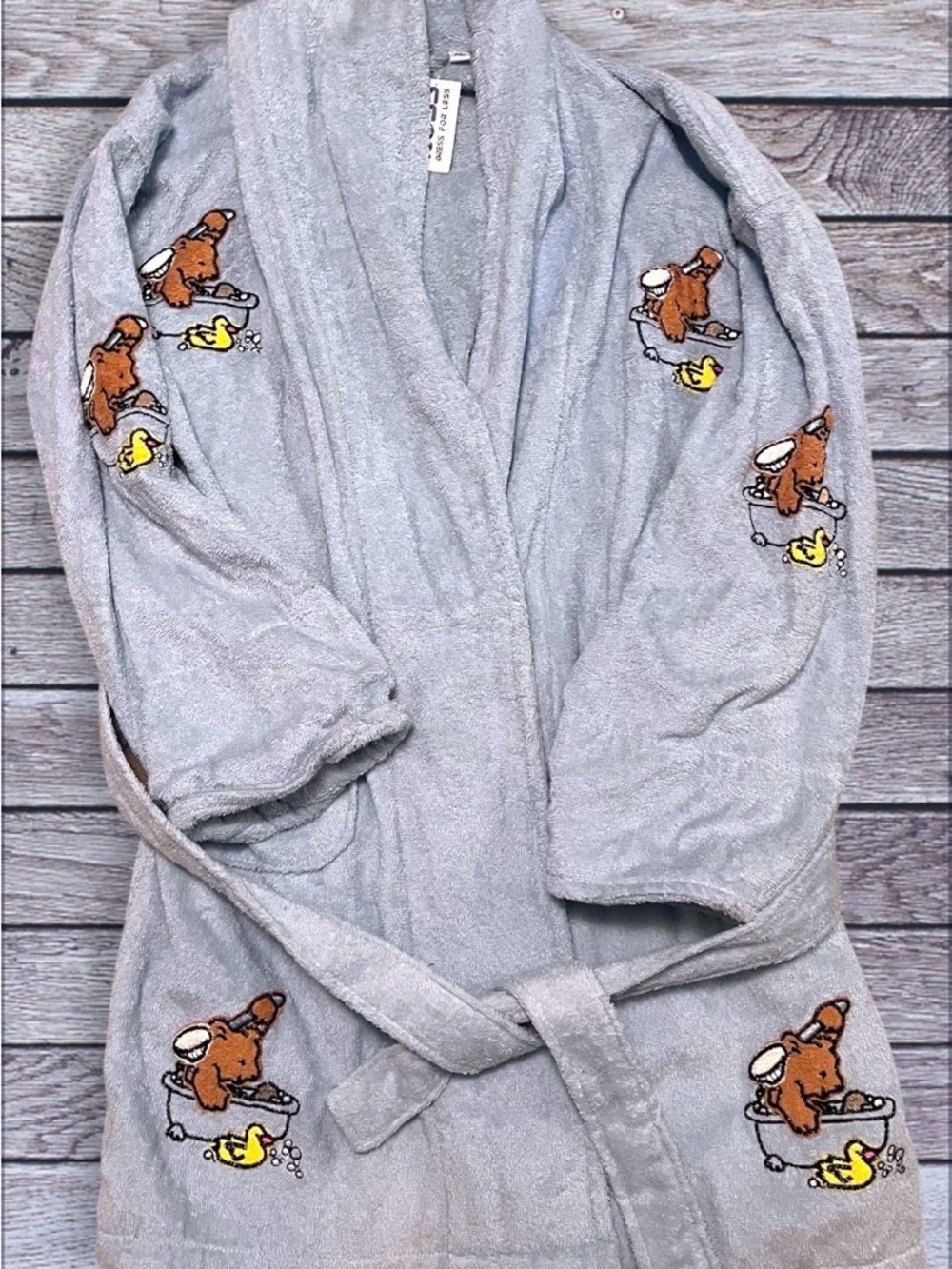 NWT Aegean Apparel Light blue Terry Bathrobe with Bear and Duck Embroidery xl
